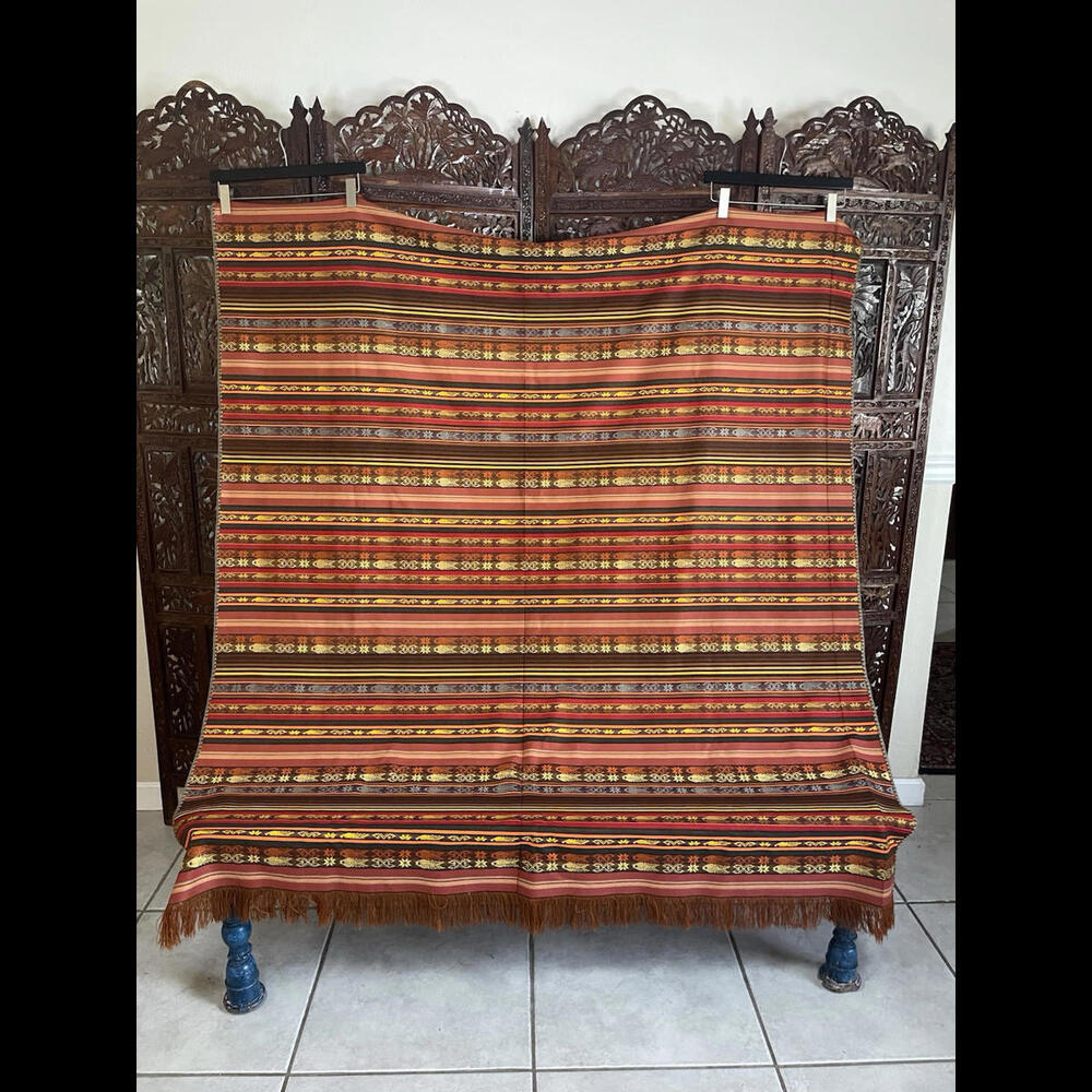 Ethnic Vibe Multicolor Fish Theme Fringe Tablecloth Throw Ecuador 59x64 NWOT